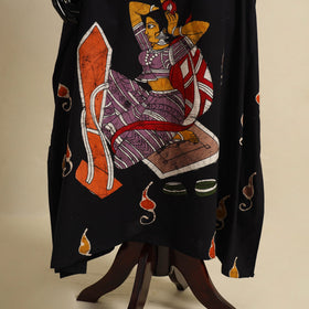 Black - cotton hand batik kaftan with tie-up waist (long)