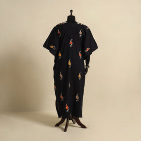 Black - cotton hand batik kaftan with tie-up waist (long)