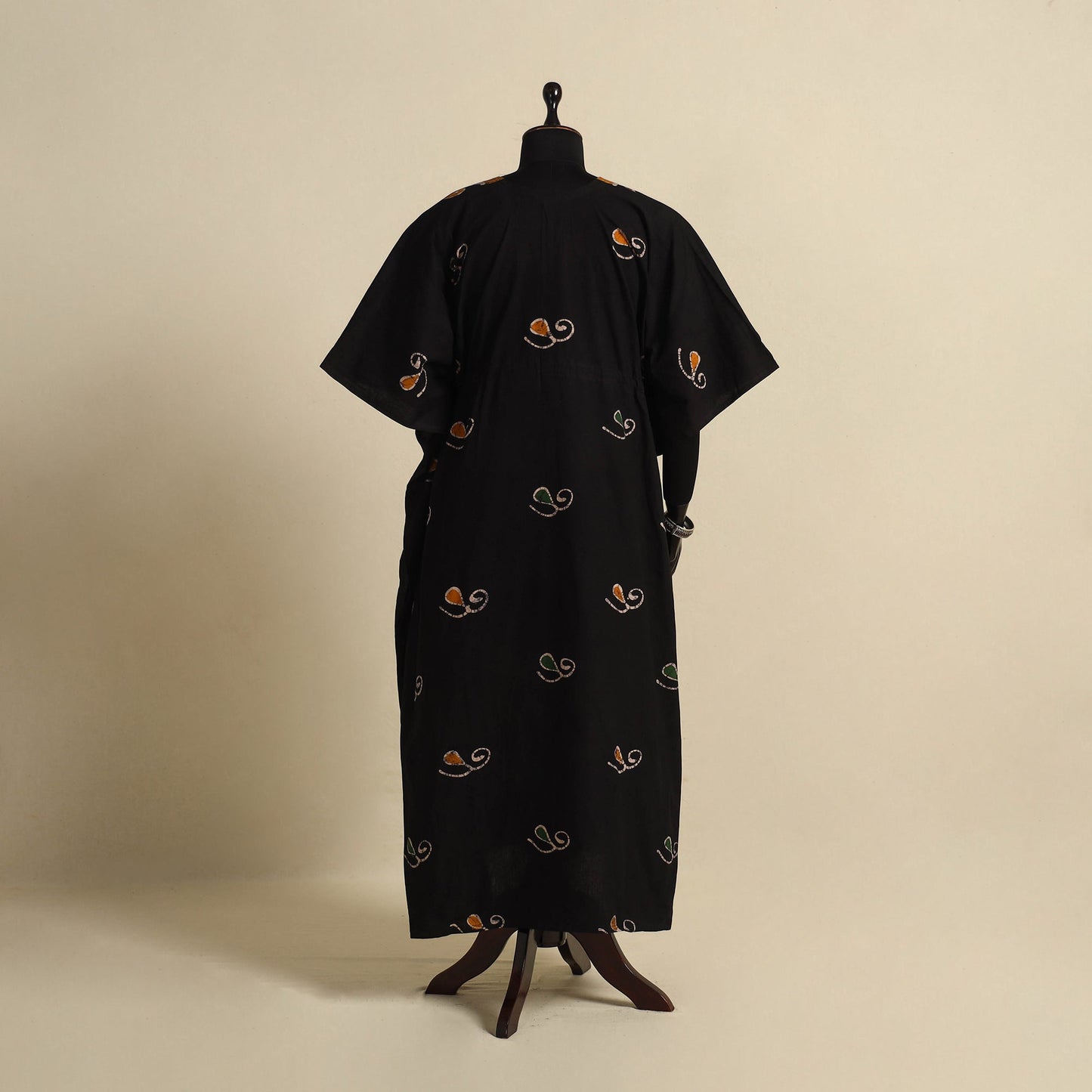 Black - cotton hand batik kaftan with tie-up waist (long)
