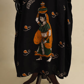 Black - cotton hand batik kaftan with tie-up waist (long)