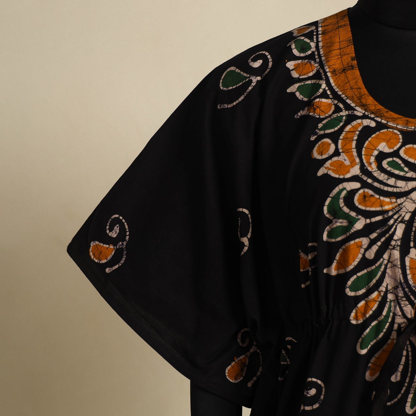 Black - cotton hand batik kaftan with tie-up waist (long)