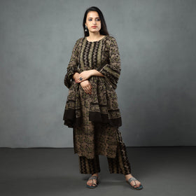 Buy Black Cotton Hand Batik Print Kurta Set