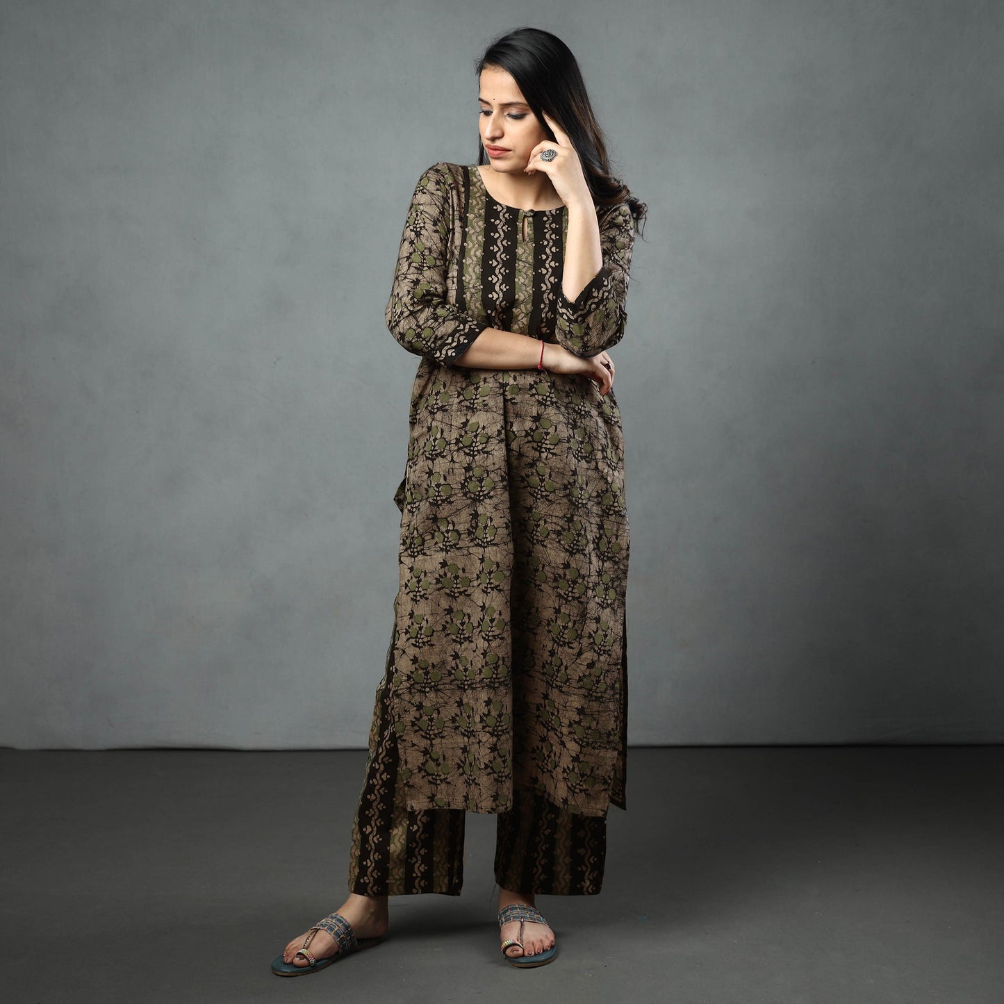 Buy Black Cotton Hand Batik Print Kurta Set