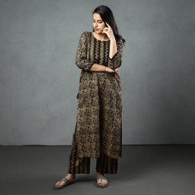 Buy Black Cotton Hand Batik Print Kurta Set