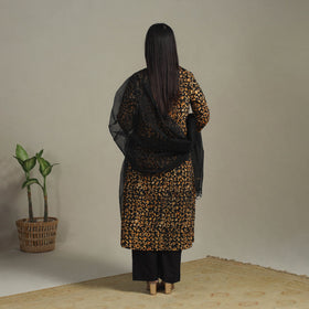 Black Cotton Hand Batik Print Kurta Set (Set of 3)