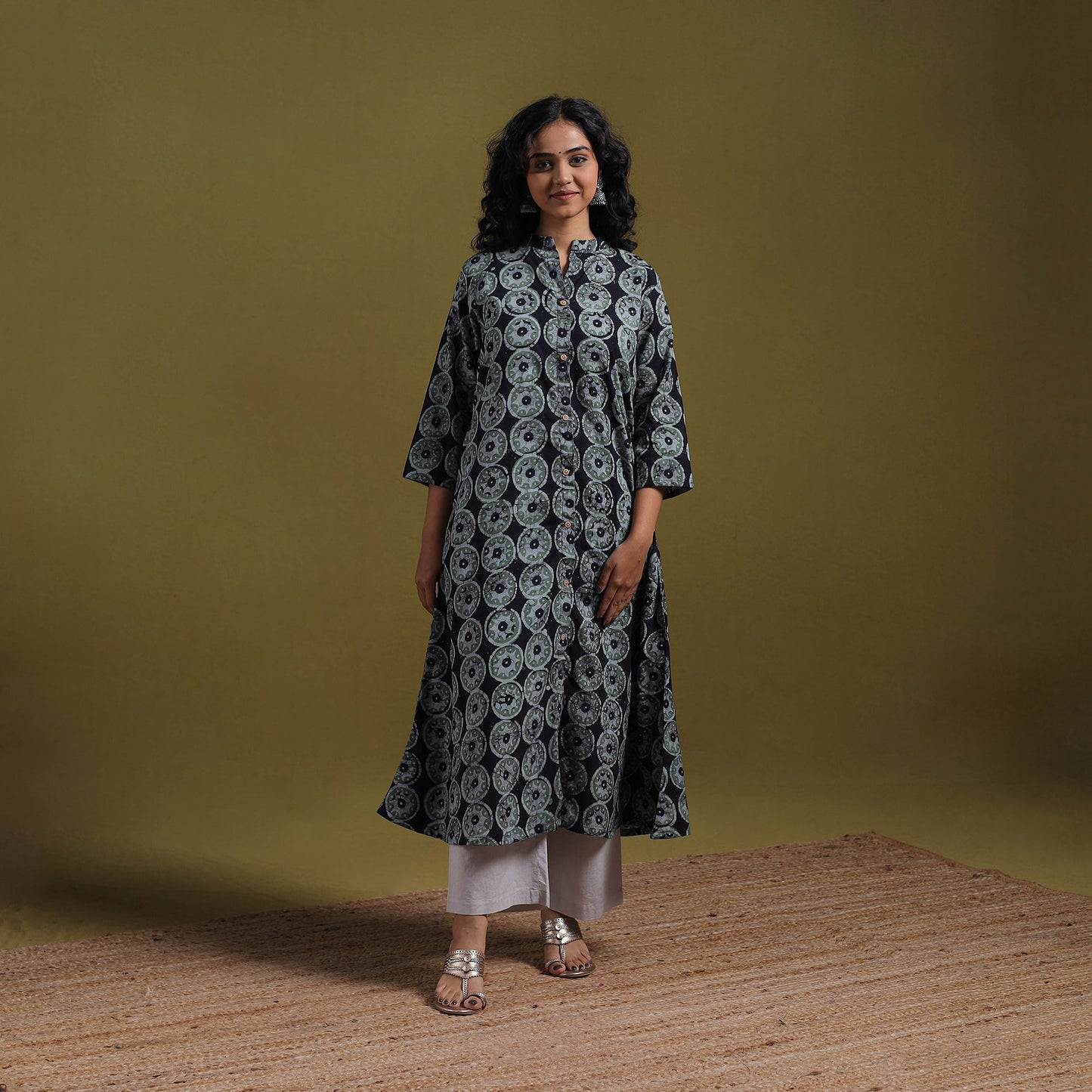 Cotton hand batik a-line kurta for women 11 - handcrafted