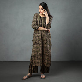 Buy Black Cotton Hand Batik Print Kurta Set