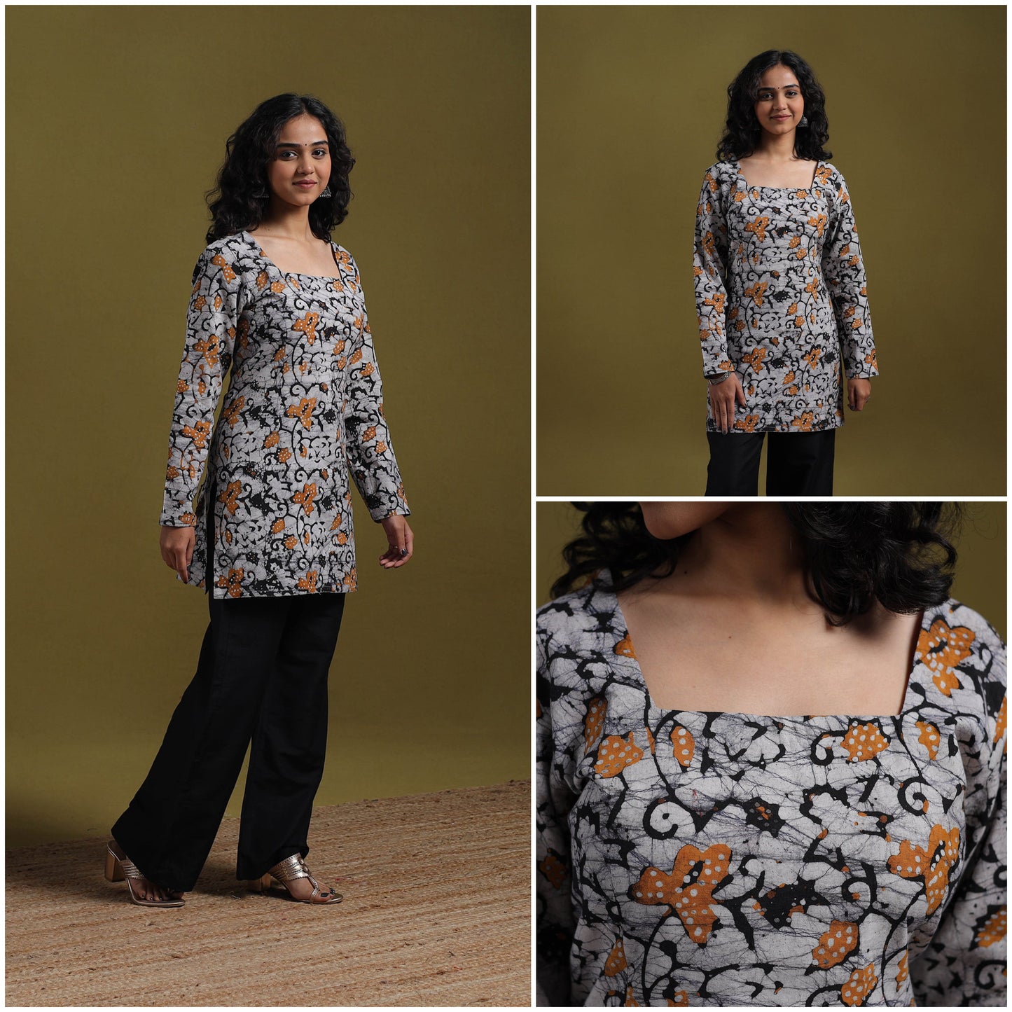 Cotton hand batik short kurta for women 04 - handcrafted