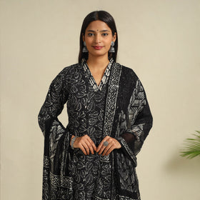 Black Cotton Hand Batik Print Suit Set