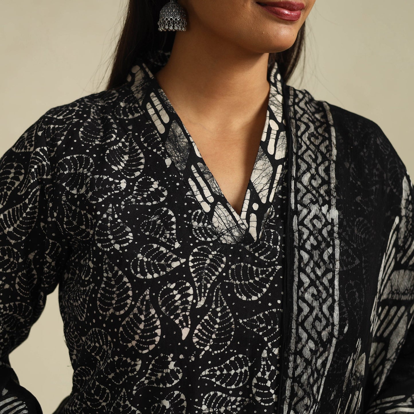  Black Cotton Hand Batik Print Suit Set