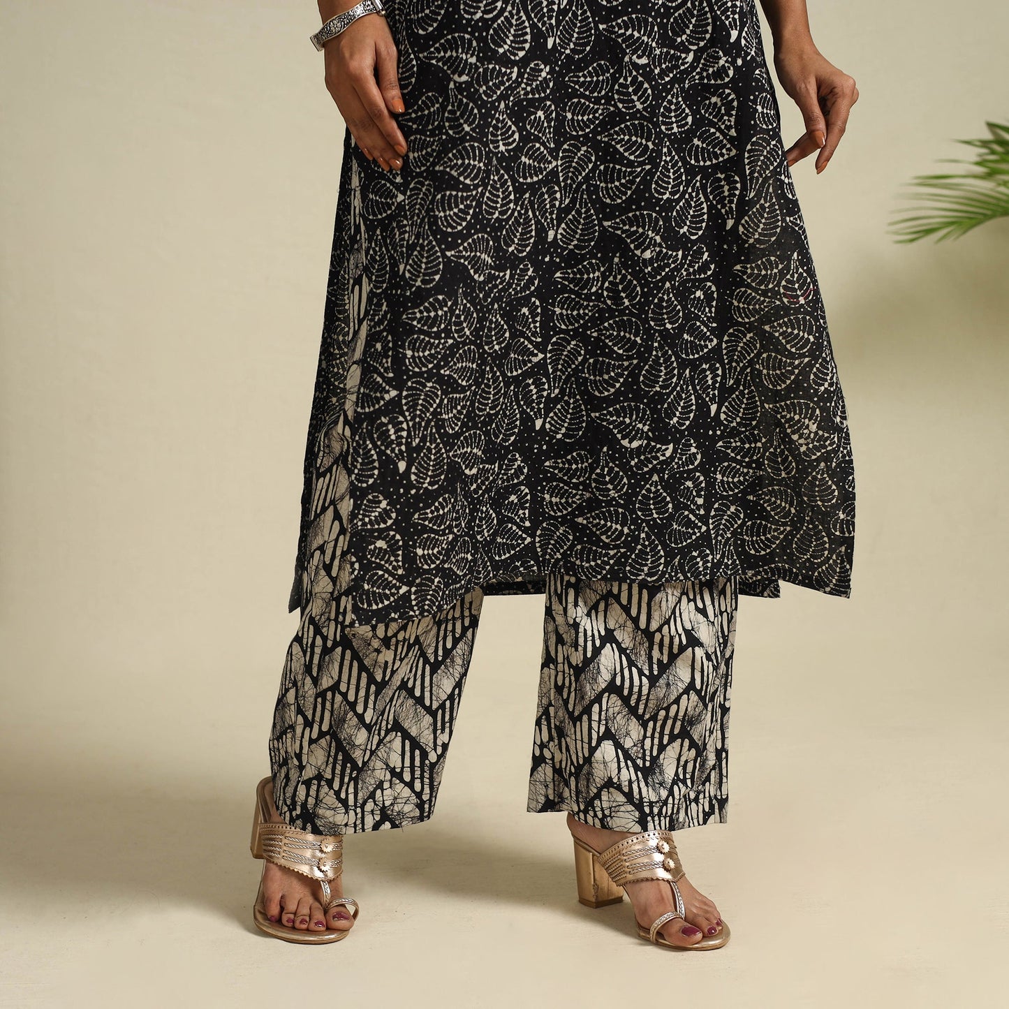  Black Cotton Hand Batik Print Suit Set
