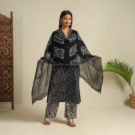  Black Cotton Hand Batik Print Suit Set