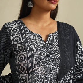Buy Black Cotton Hand Batik Print Suit Set
