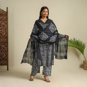 Buy Black Cotton Hand Batik Print Suit Set
