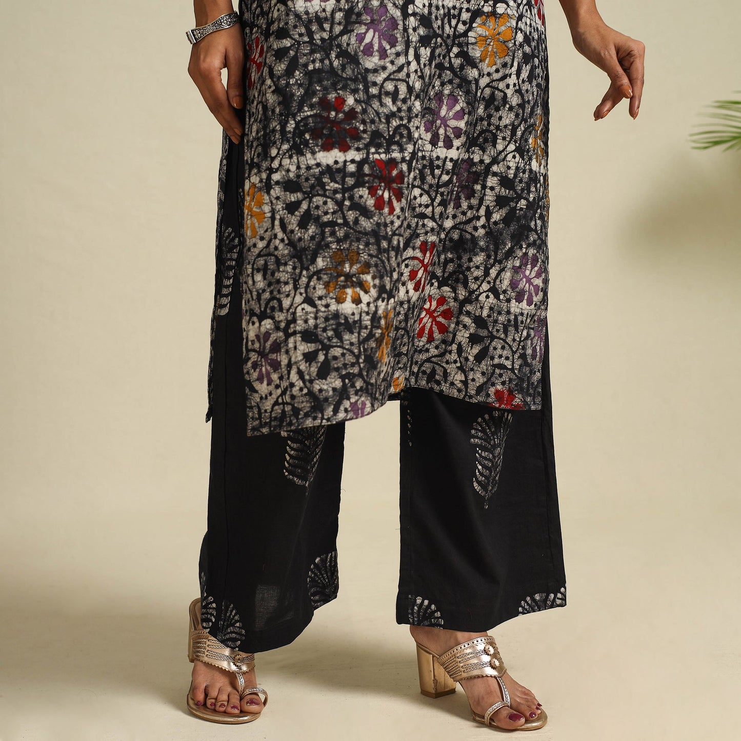  Black Cotton Hand Batik Print Suit Set