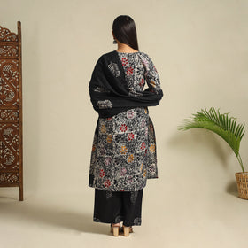  Black Cotton Hand Batik Print Suit Set