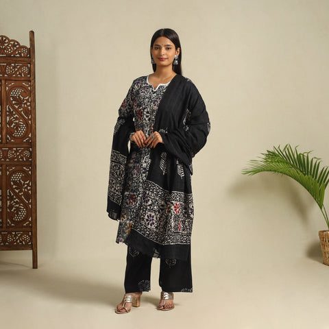  Black Cotton Hand Batik Print Suit Set