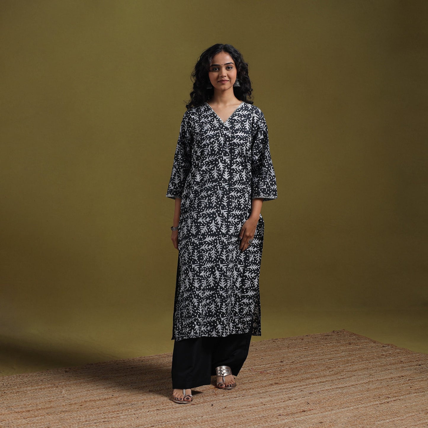 Cotton hand batik embroidered straight kurta for women 17
