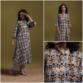 Cotton hand batik a-line kurta for women 13 - handcrafted