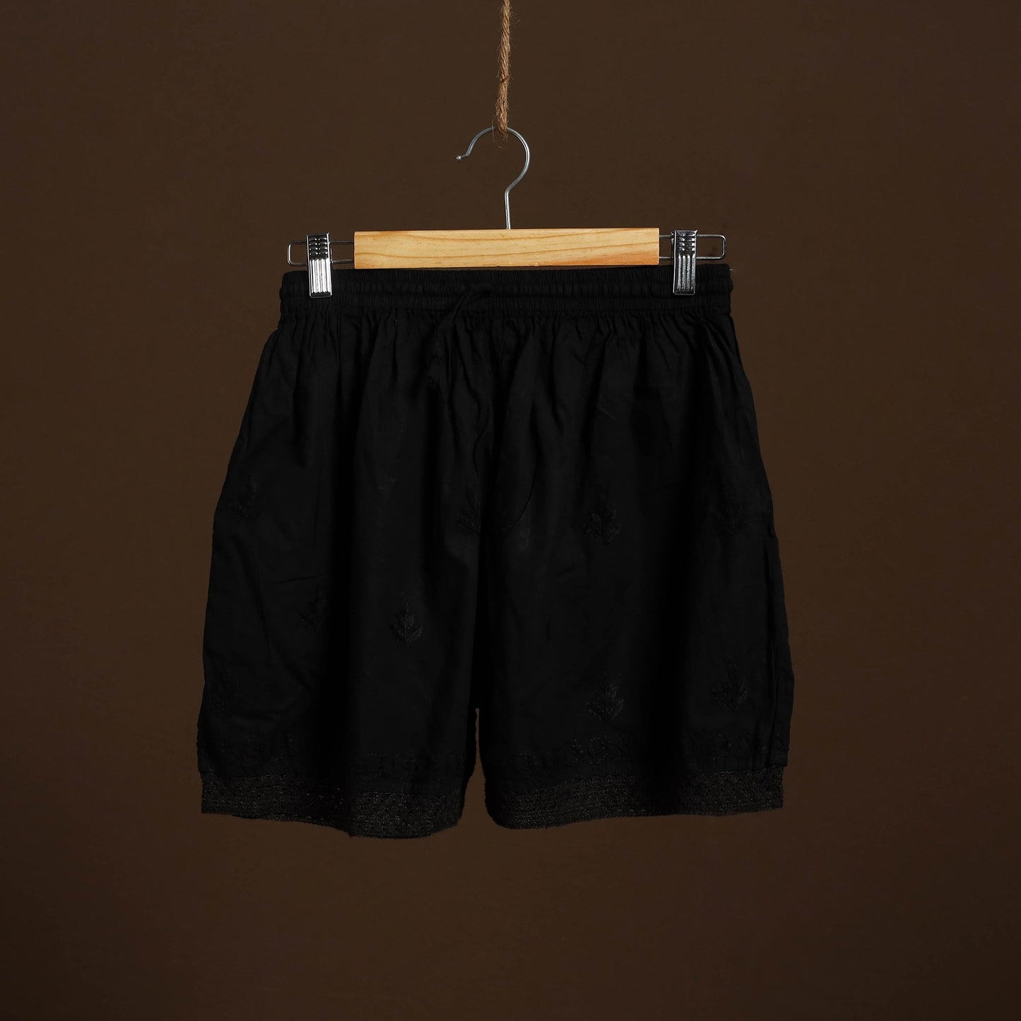 Buy Black Cotton Hand Embroidery Chikankari Short