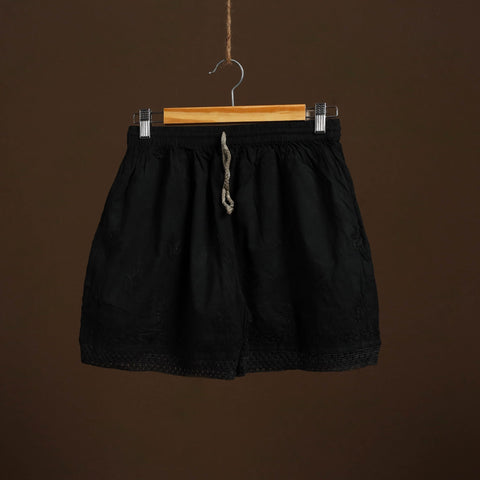 Buy Black Cotton Hand Embroidery Chikankari Short