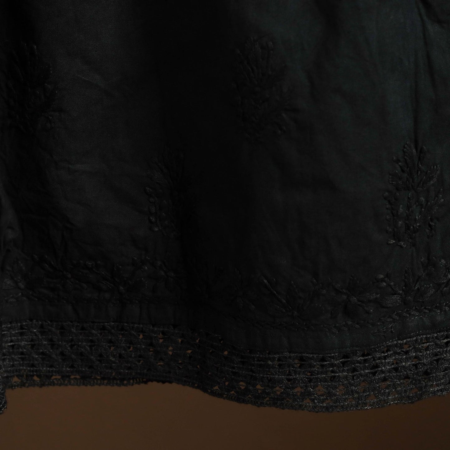 Buy Black Cotton Hand Embroidery Chikankari Short