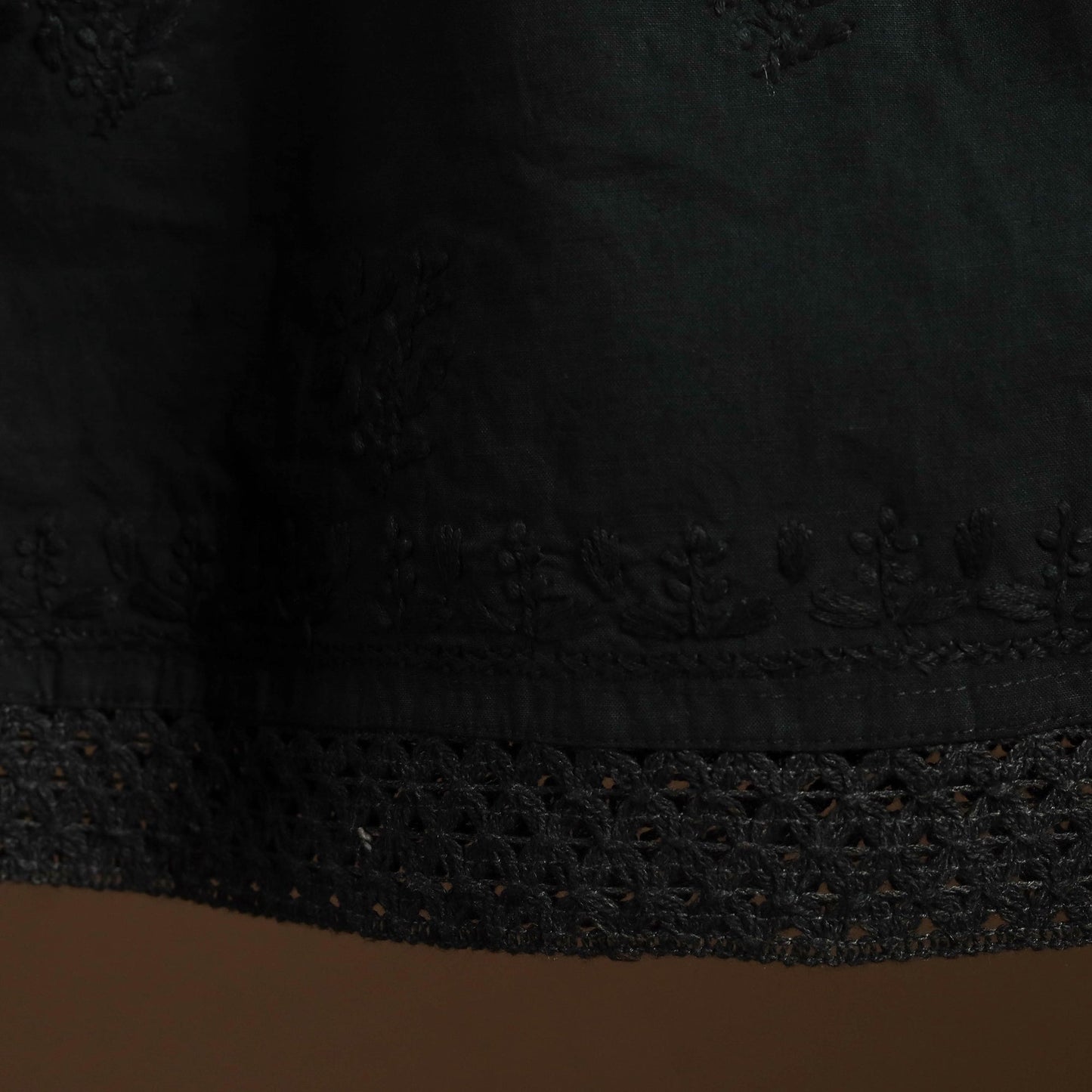 Buy Black Cotton Hand Embroidery Chikankari Short