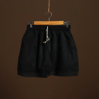 Buy Black Cotton Hand Embroidery Chikankari Short