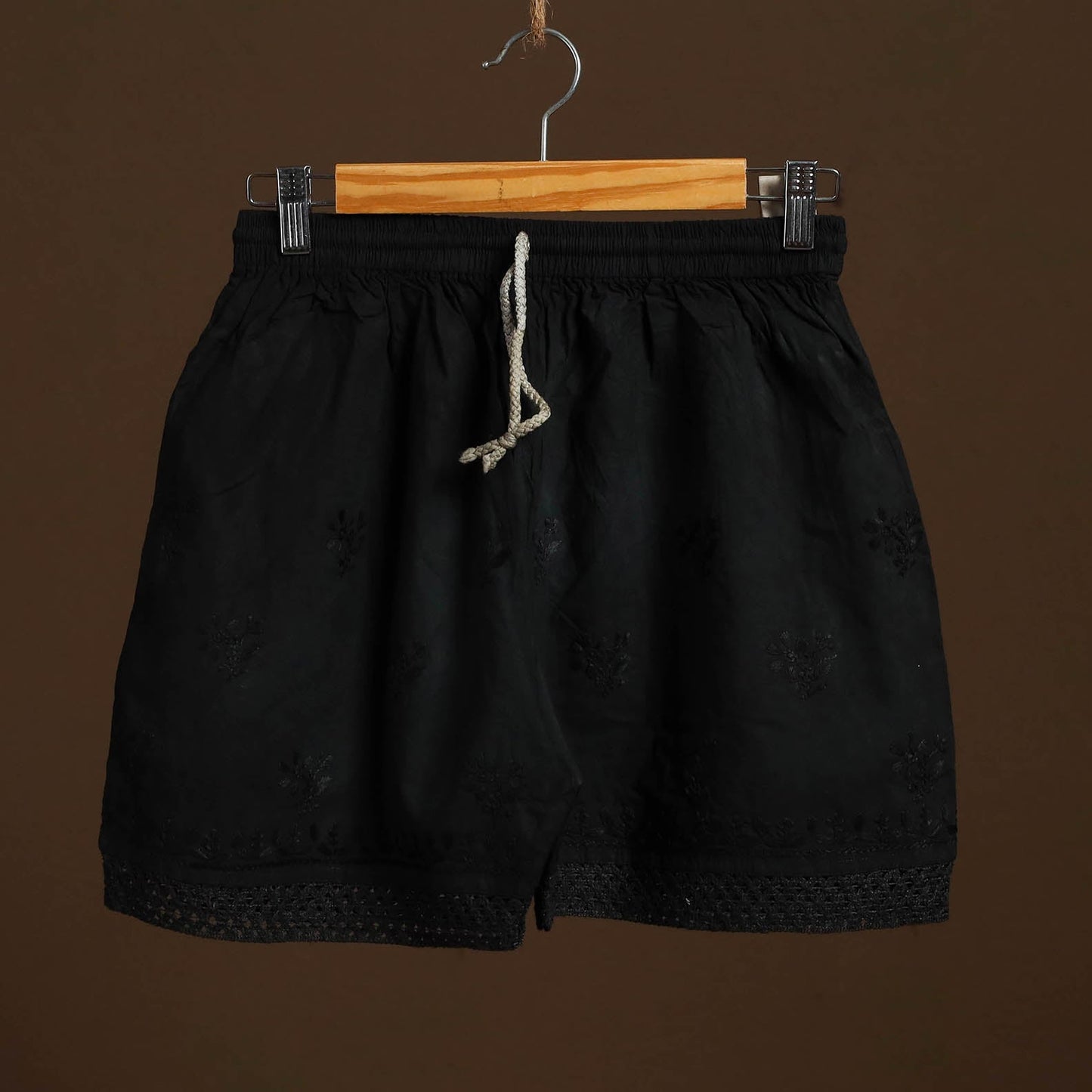 Buy Black Cotton Hand Embroidery Chikankari Short