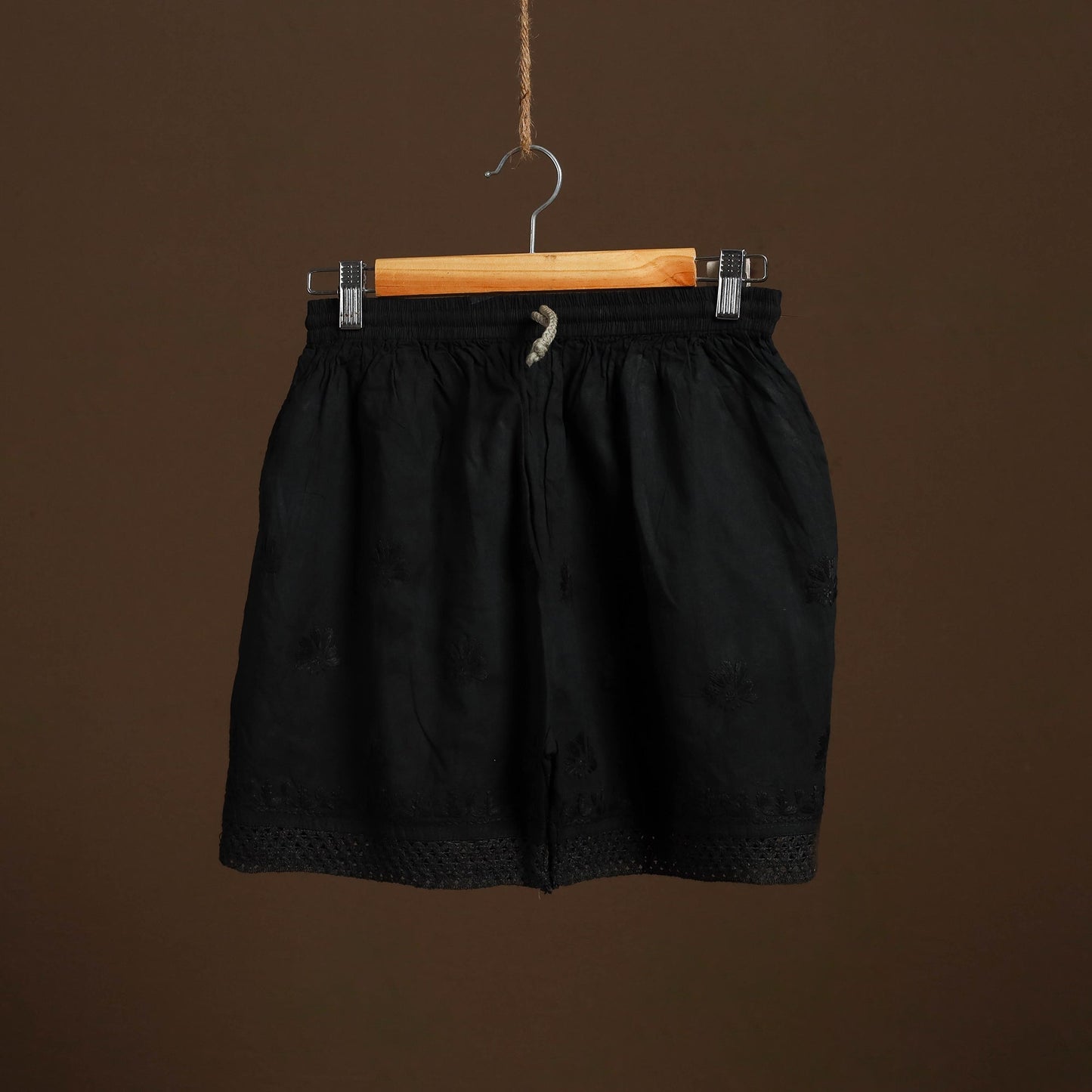Buy Black Cotton Hand Embroidery Chikankari Short