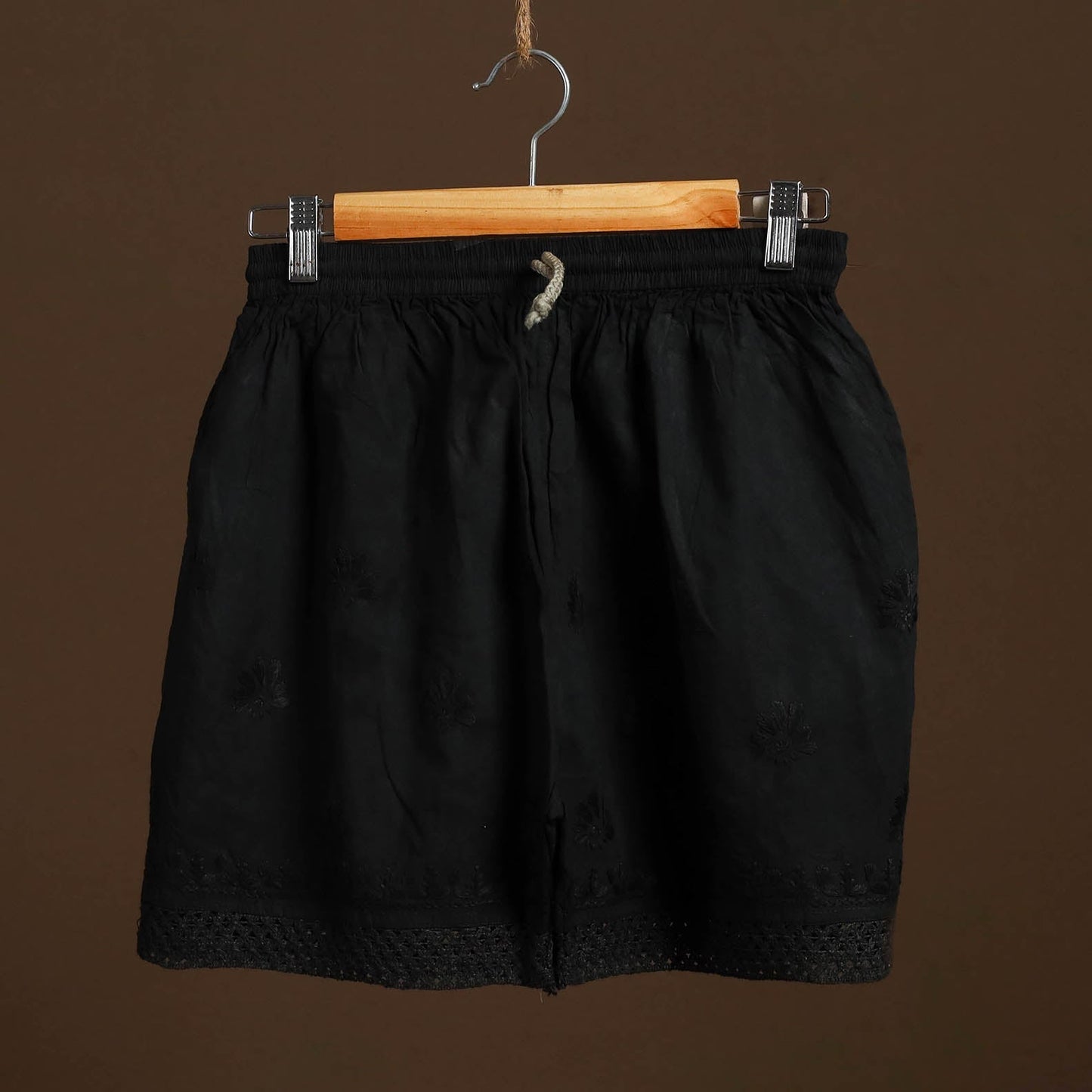 Buy Black Cotton Hand Embroidery Chikankari Short