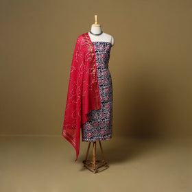 Pink - cotton hand kutch batik 3pc unstitched dress