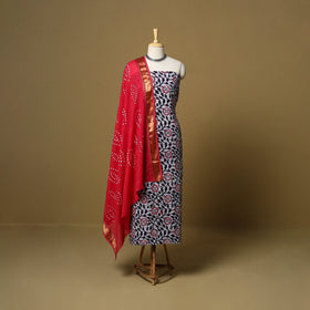 Pink - cotton hand kutch batik 3pc unstitched dress