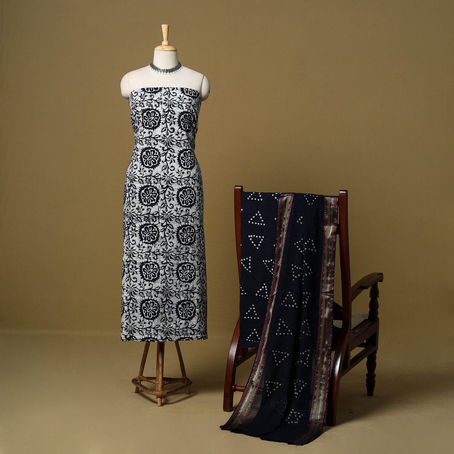 Pink - cotton hand kutch batik 3pc unstitched dress