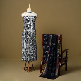 Pink - cotton hand kutch batik 3pc unstitched dress