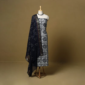 Pink - cotton hand kutch batik 3pc unstitched dress