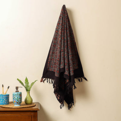Black Block Print Cotton Ajrakh Handloom Towel