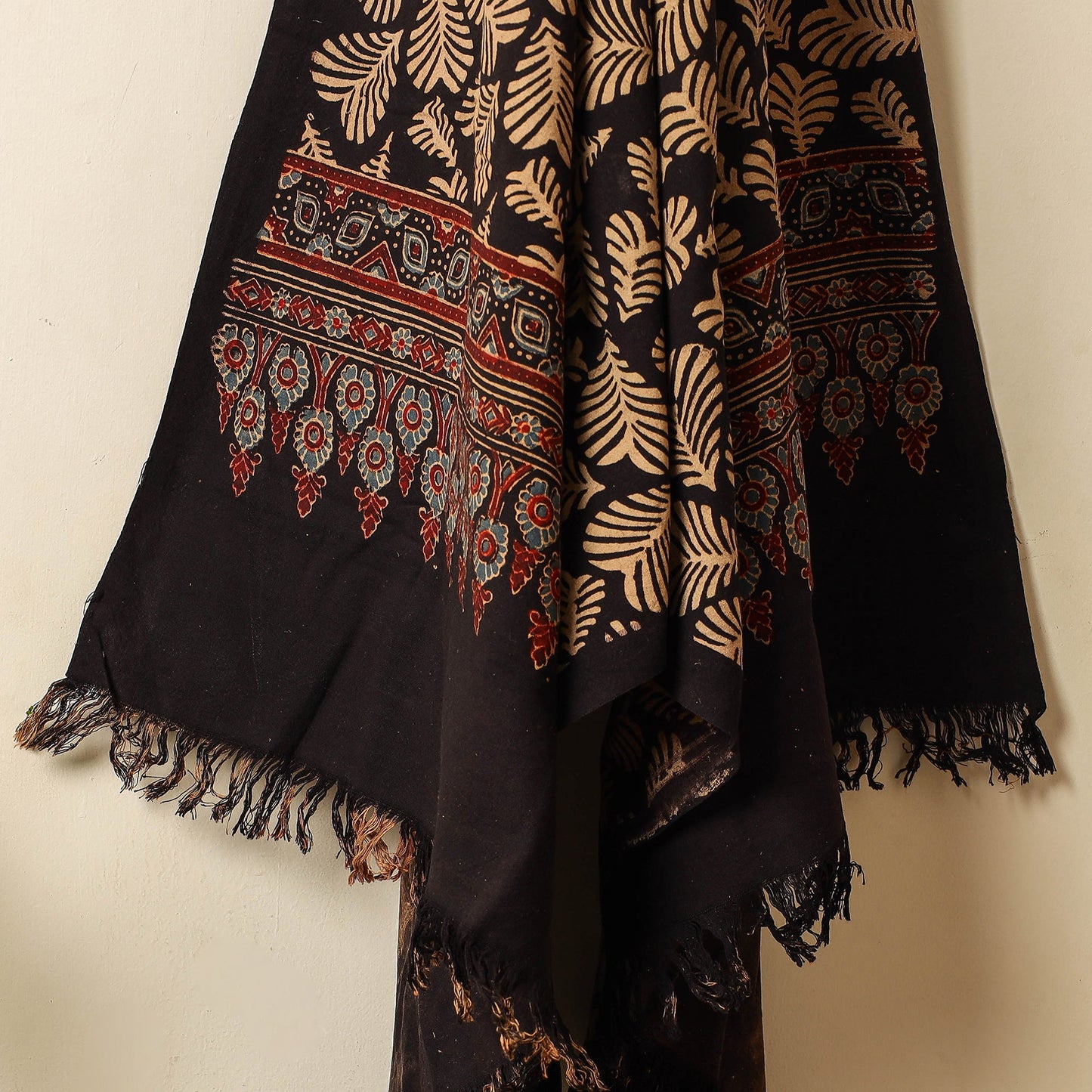 Black Block Print Cotton Ajrakh Handloom Towel