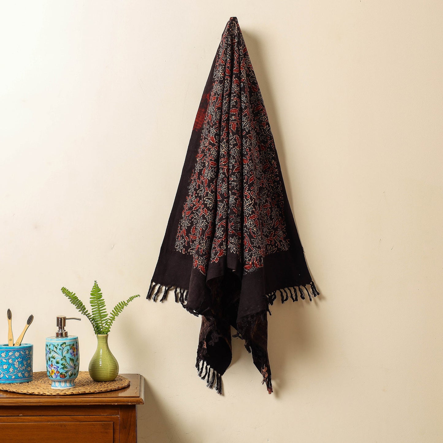 Black Block Print Cotton Ajrakh Handloom Towel