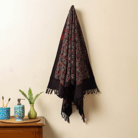 Black Block Print Cotton Ajrakh Handloom Towel