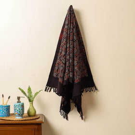 Black Block Print Cotton Ajrakh Handloom Towel