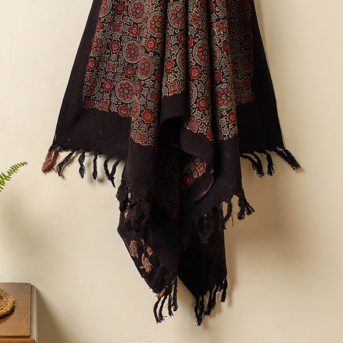 Black Block Print Cotton Ajrakh Handloom Towel