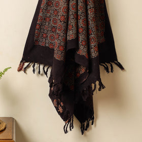 Black Block Print Cotton Ajrakh Handloom Towel