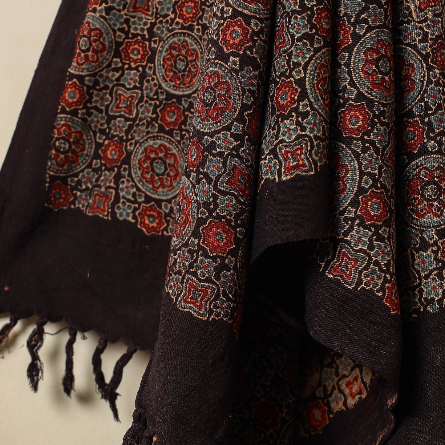 Black Block Print Cotton Ajrakh Handloom Towel