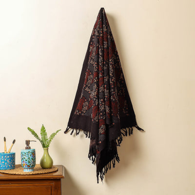 Black Block Print Cotton Ajrakh Handloom Towel