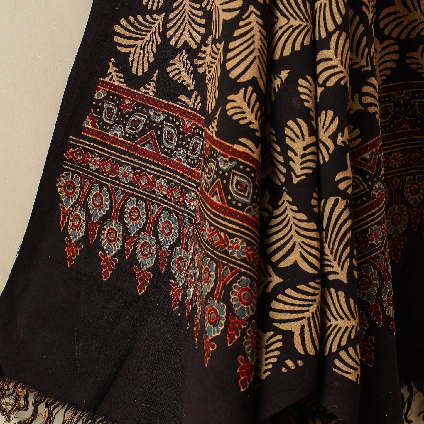 Black Block Print Cotton Ajrakh Handloom Towel