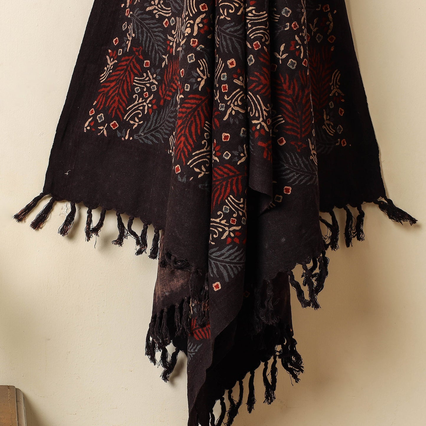 Black Block Print Cotton Ajrakh Handloom Towel