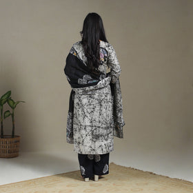 Black Cotton Indonesian Hand Batik Print Kurta Set (Set of 3)