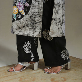 Black Cotton Indonesian Hand Batik Print Kurta Set (Set of 3)