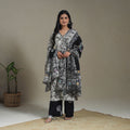 Black Cotton Indonesian Hand Batik Print Kurta Set (Set of 3)